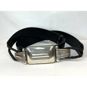 Olga Santini Leather Belt Sz 3X Black Silver Tone Buckle